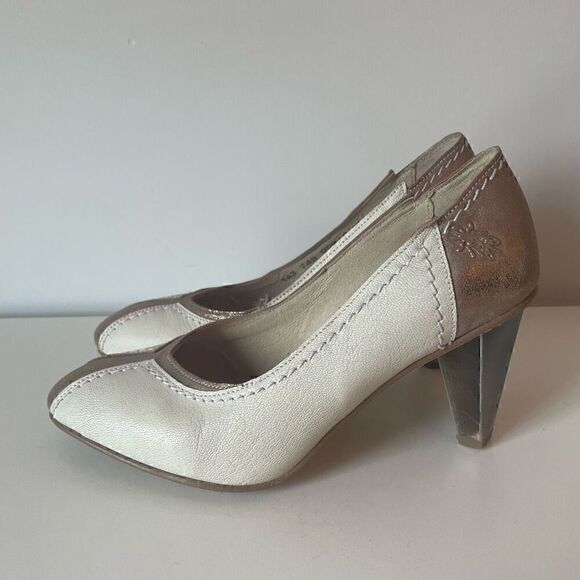 Vintage Fly London White Gold Heels Funky Artsy Size 37 (US 6.5) - Picture 4 of 10